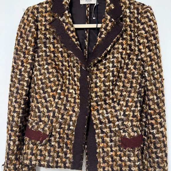 Prada Brown Tweed 3 snap Blazer Size 42 - Picture 6 of 14
